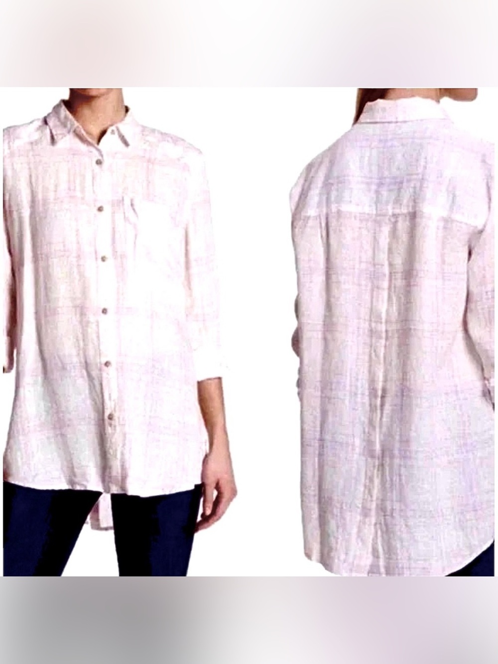 Free People No Limits Plaid Button Down
Linen Shirt Size Medium